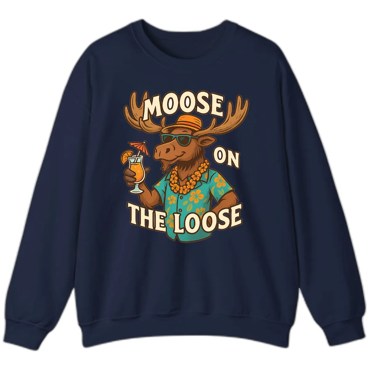 Moose On The Loose Tropical Sweatshirt in Navy