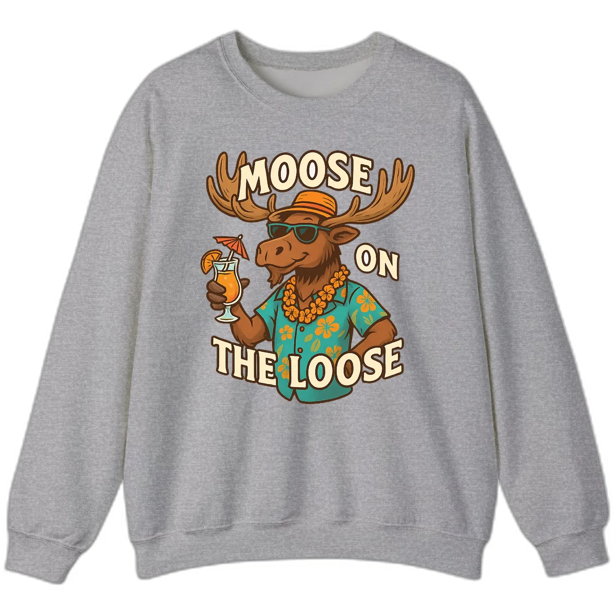 Moose On The Loose Tropical Sweatshirt in Sport Grey