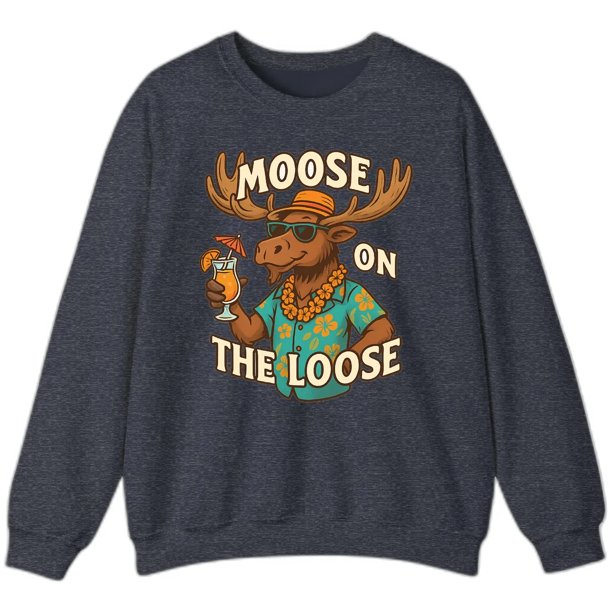 Moose On The Loose Tropical Sweatshirt in Heather Sport Dark Navy
