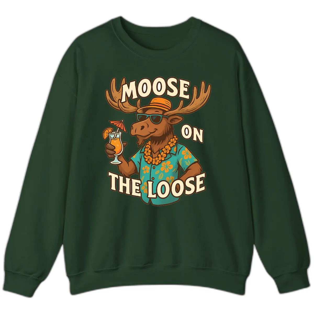 Moose On The Loose Tropical Sweatshirt in Forest Green