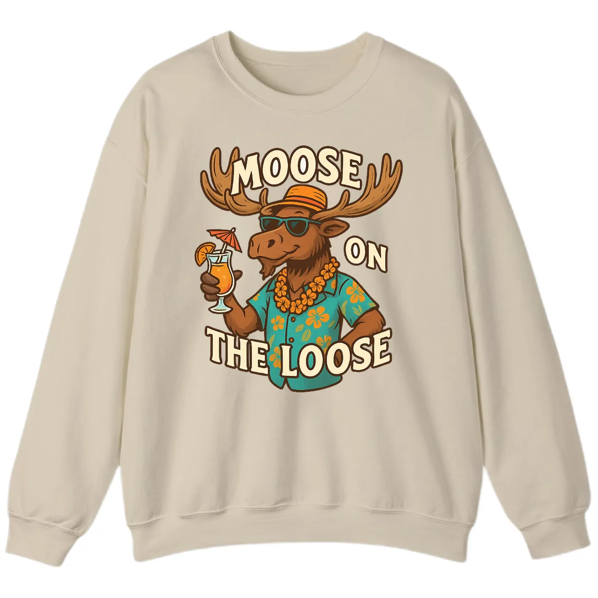 Moose On The Loose Tropical Sweatshirt in Sand