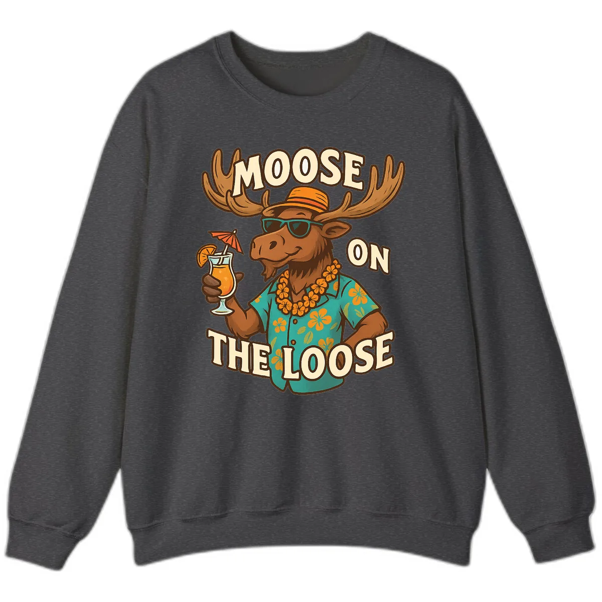 Moose On The Loose Tropical Sweatshirt in Dark Heather