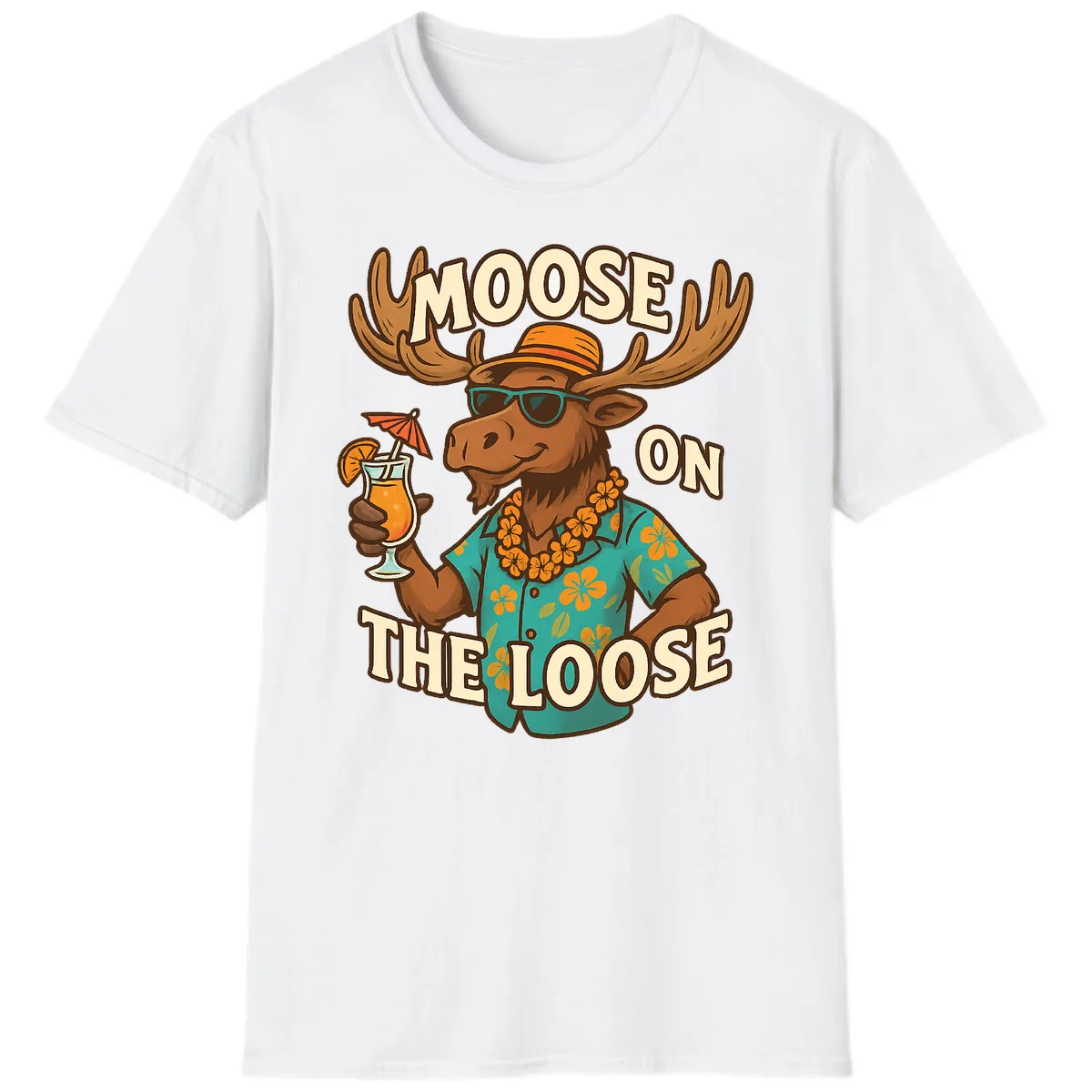 Moose On The Loose Tropical T-Shirt in White