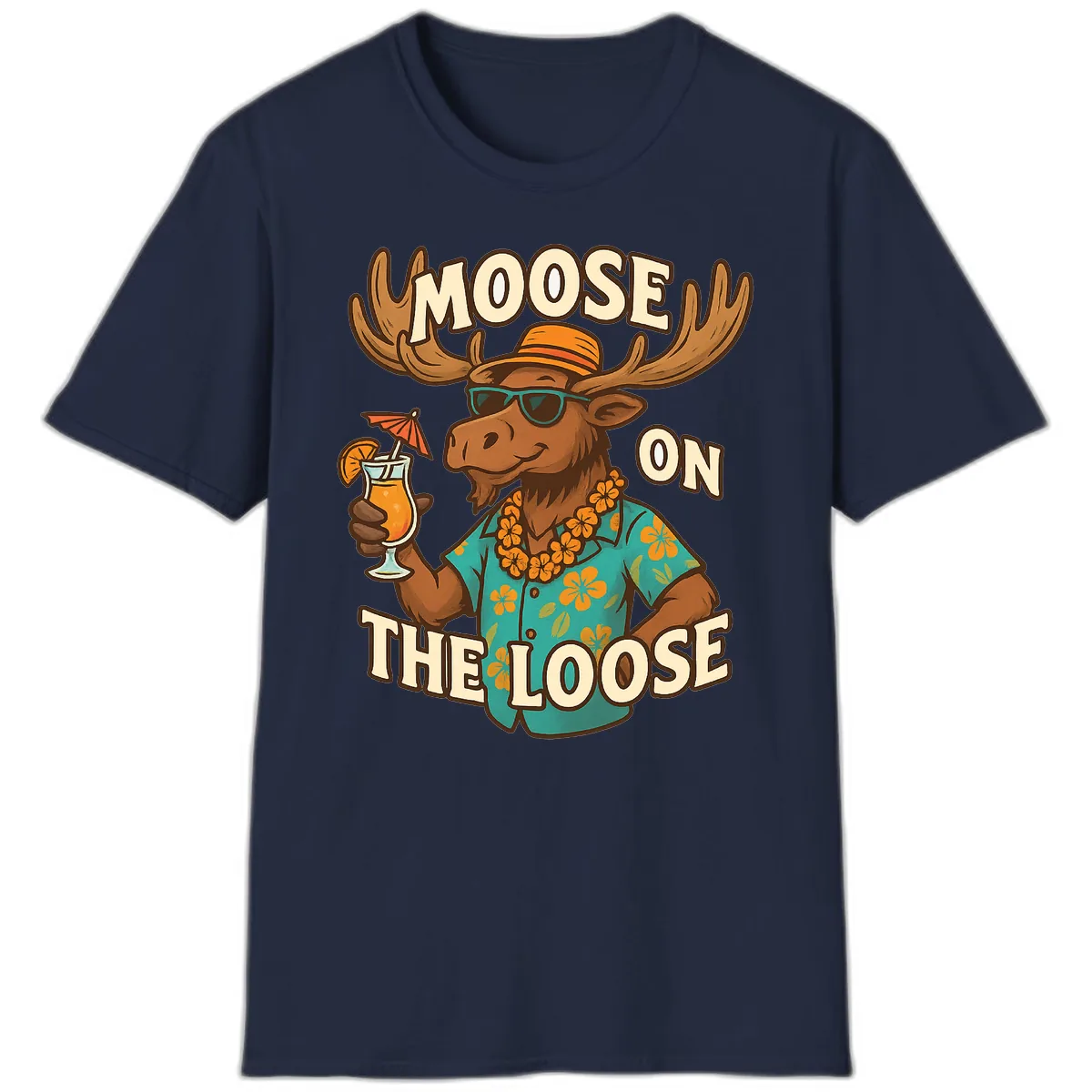 Moose On The Loose Tropical T-Shirt in Navy