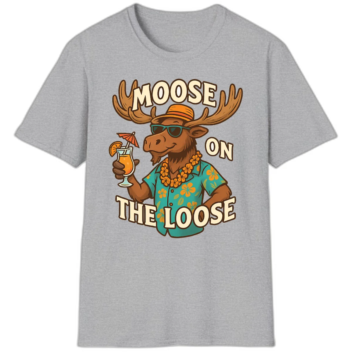 Moose On The Loose Tropical T-Shirt in Sport Grey