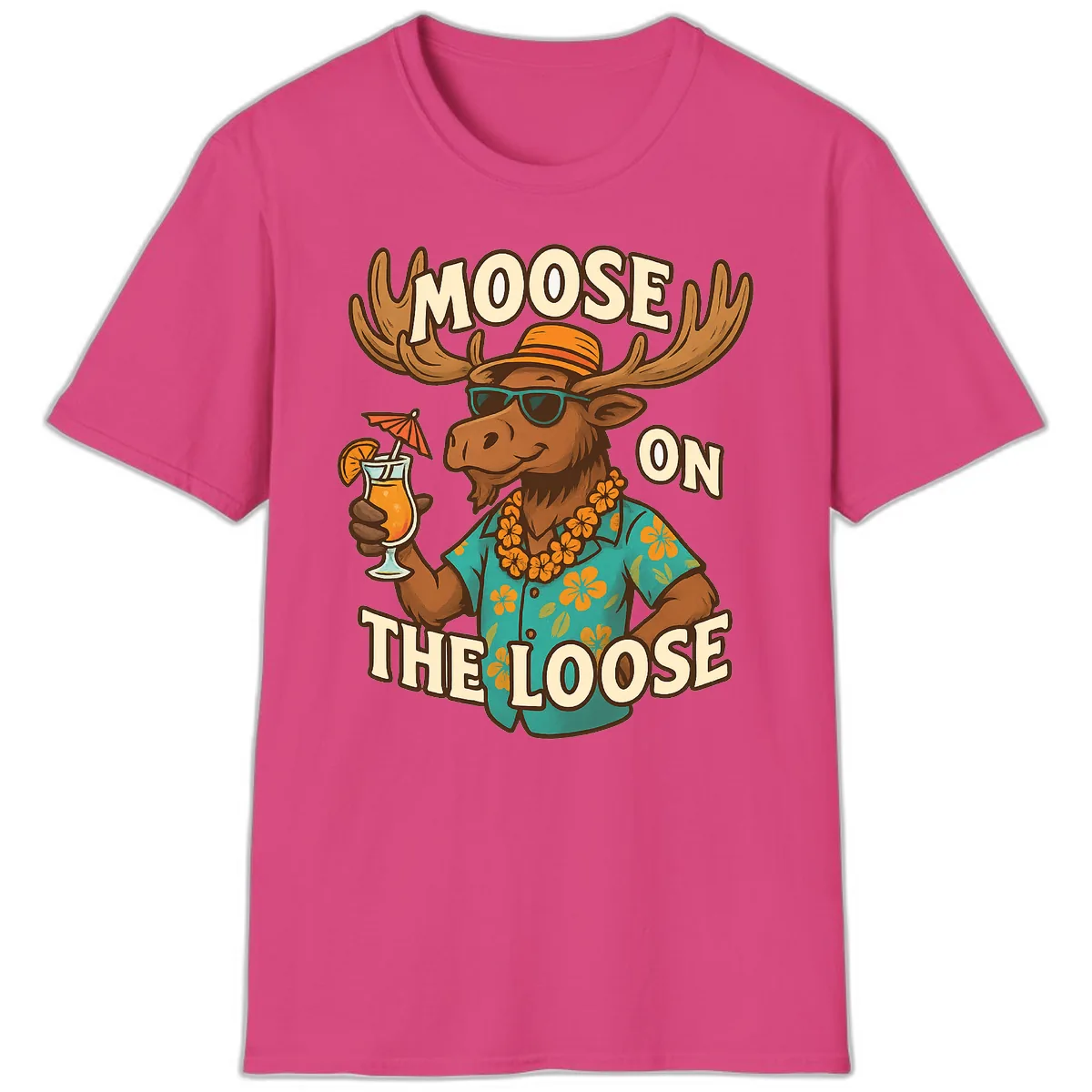 Moose On The Loose Tropical T-Shirt in Heliconia
