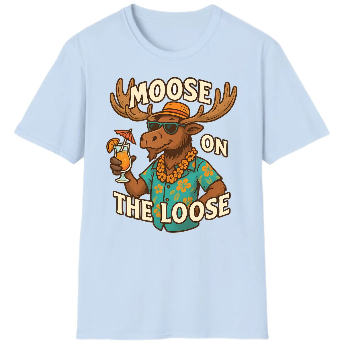 Moose On The Loose Tropical T-Shirt in Light Blue