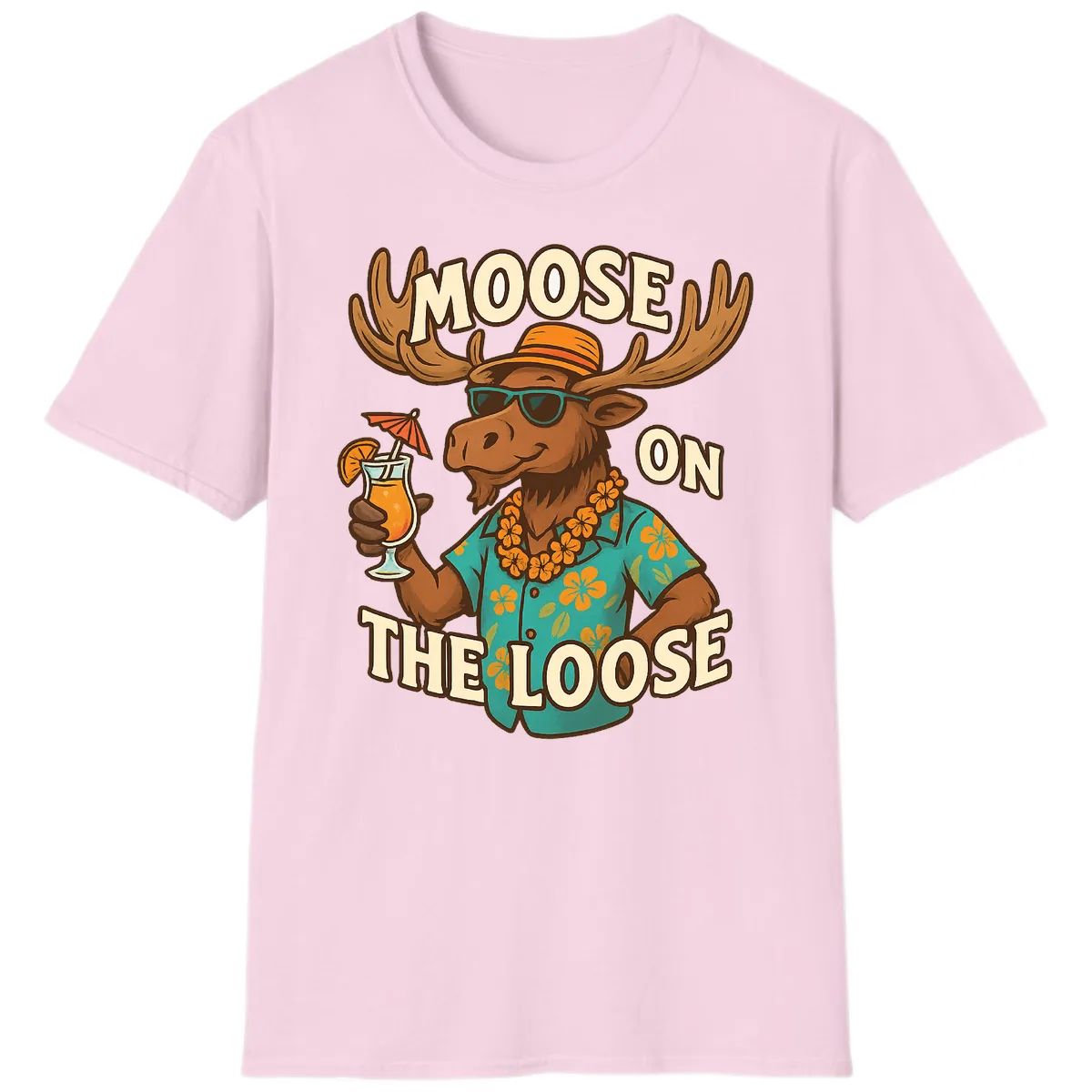 Moose On The Loose Tropical T-Shirt in Light Pink