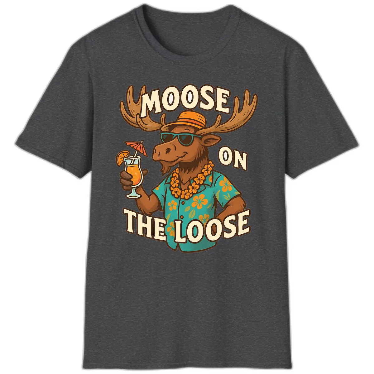 Moose On The Loose Tropical T-Shirt in Dark Heather