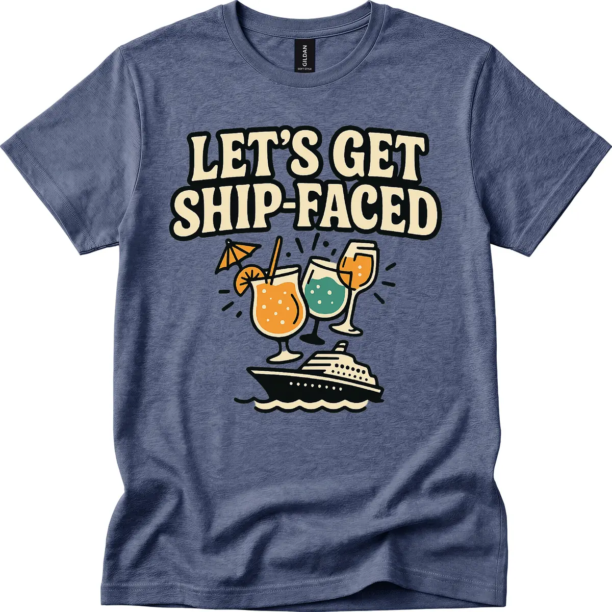 Let's Get Ship-Faced T-Shirt in Heather Navy