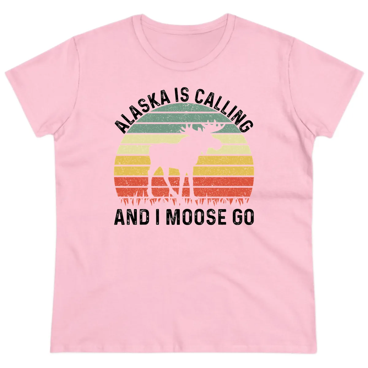 Alaska Calling And I Moose Go Ladies Tee in Light Pink