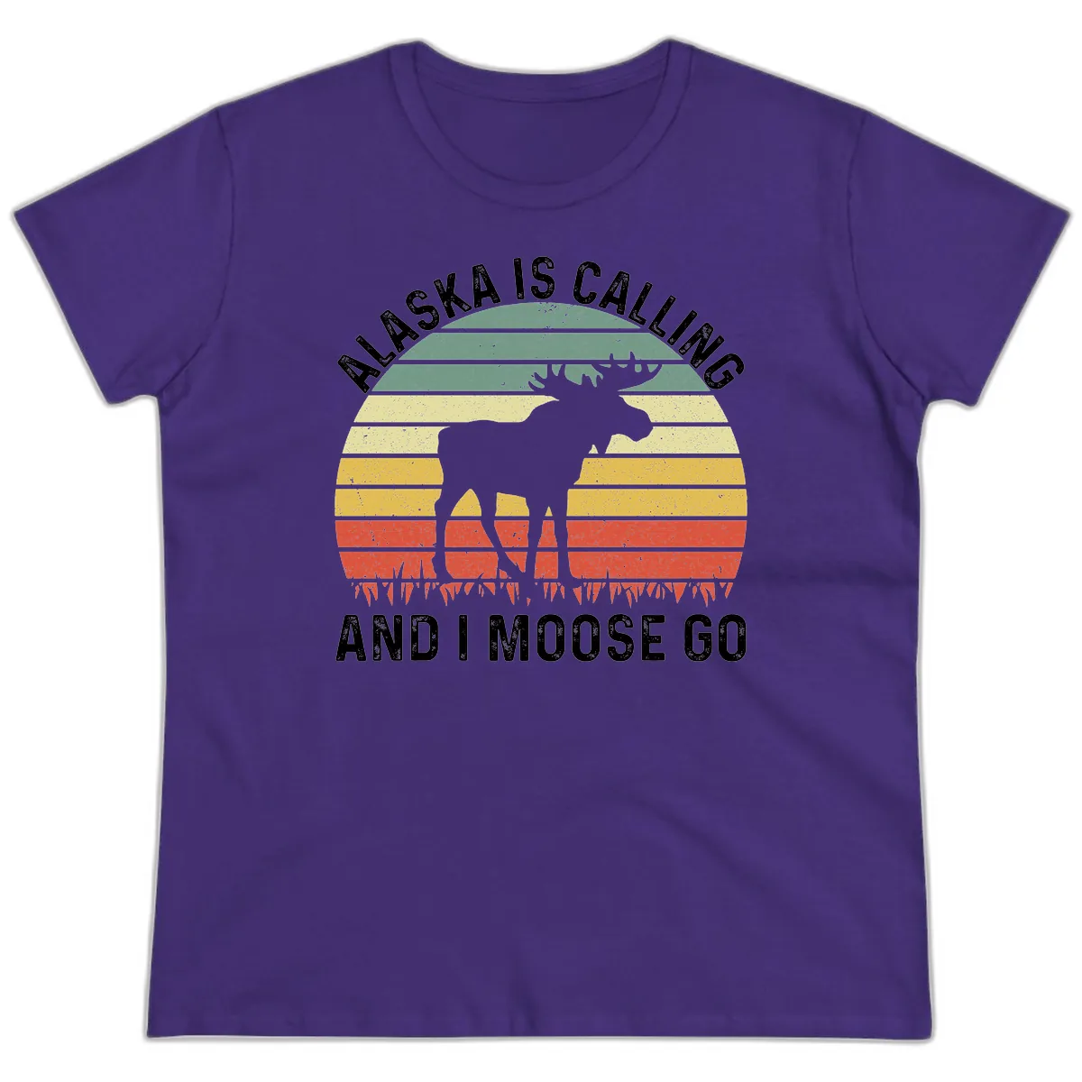 Alaska Calling And I Moose Go Ladies Tee in Purple
