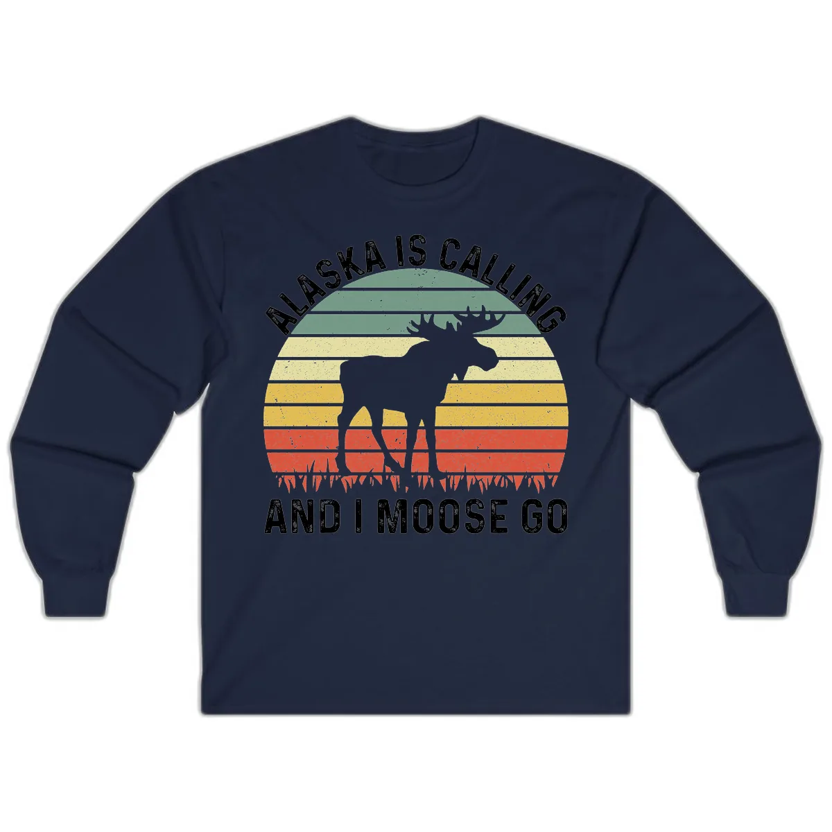 Alaska Calling And I Moose Go Long Sleeve in Navy