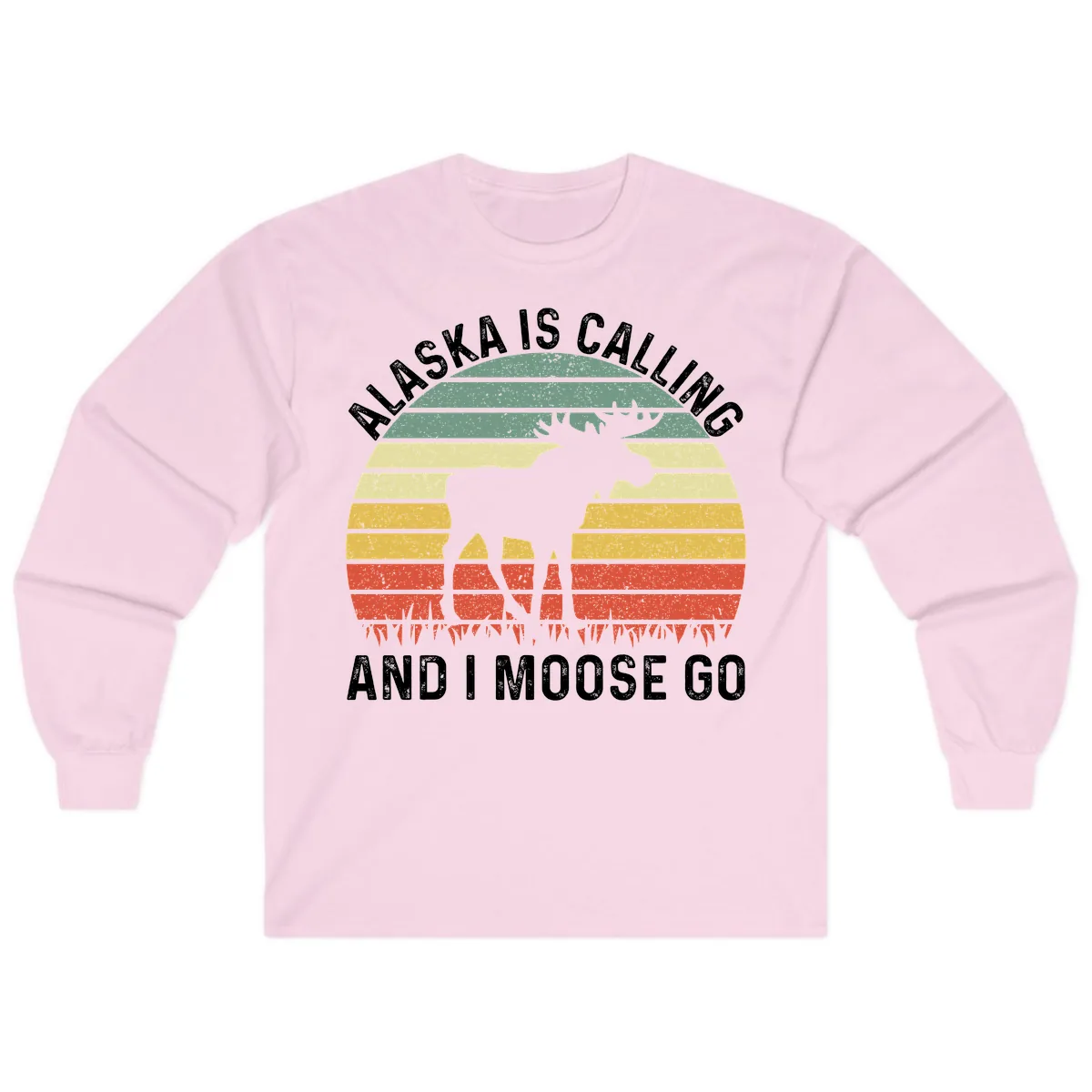 Alaska Calling And I Moose Go Long Sleeve in Light Pink