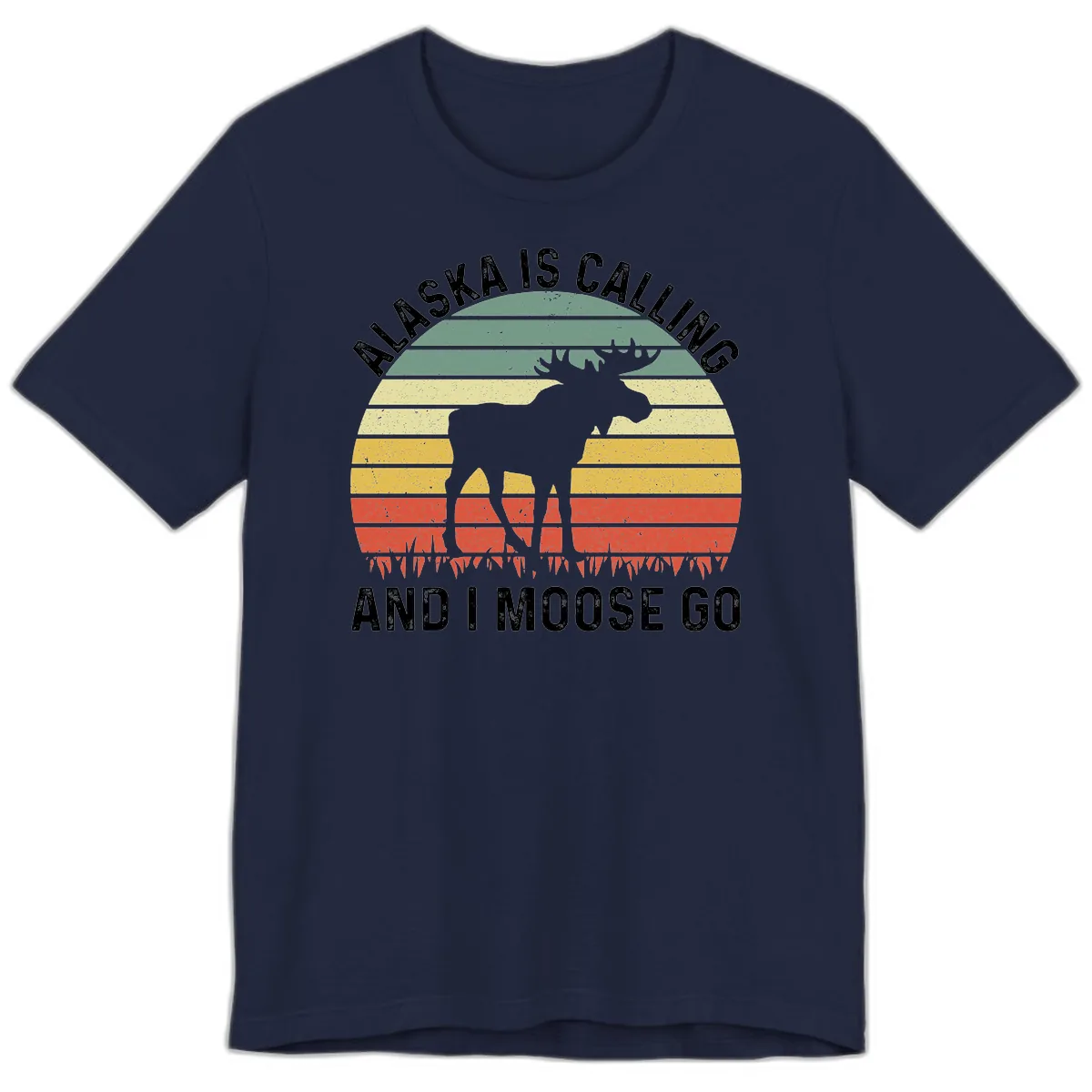 Alaska Calling And I Moose Go Premium T-Shirt in Navy