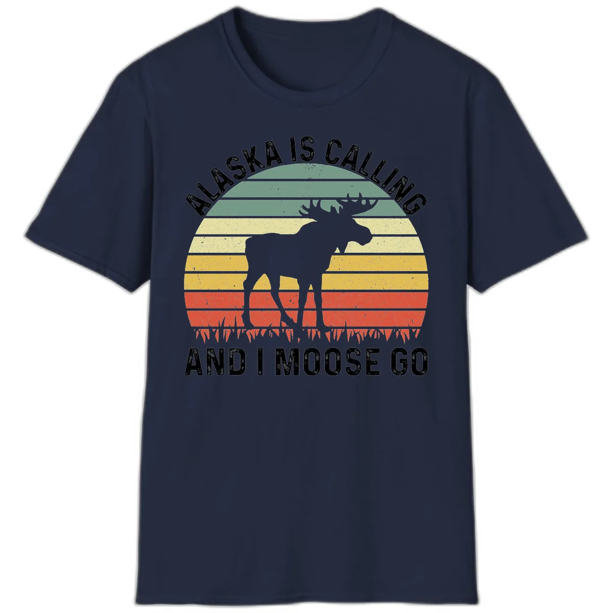Alaska Calling And I Moose Go T-Shirt in Navy
