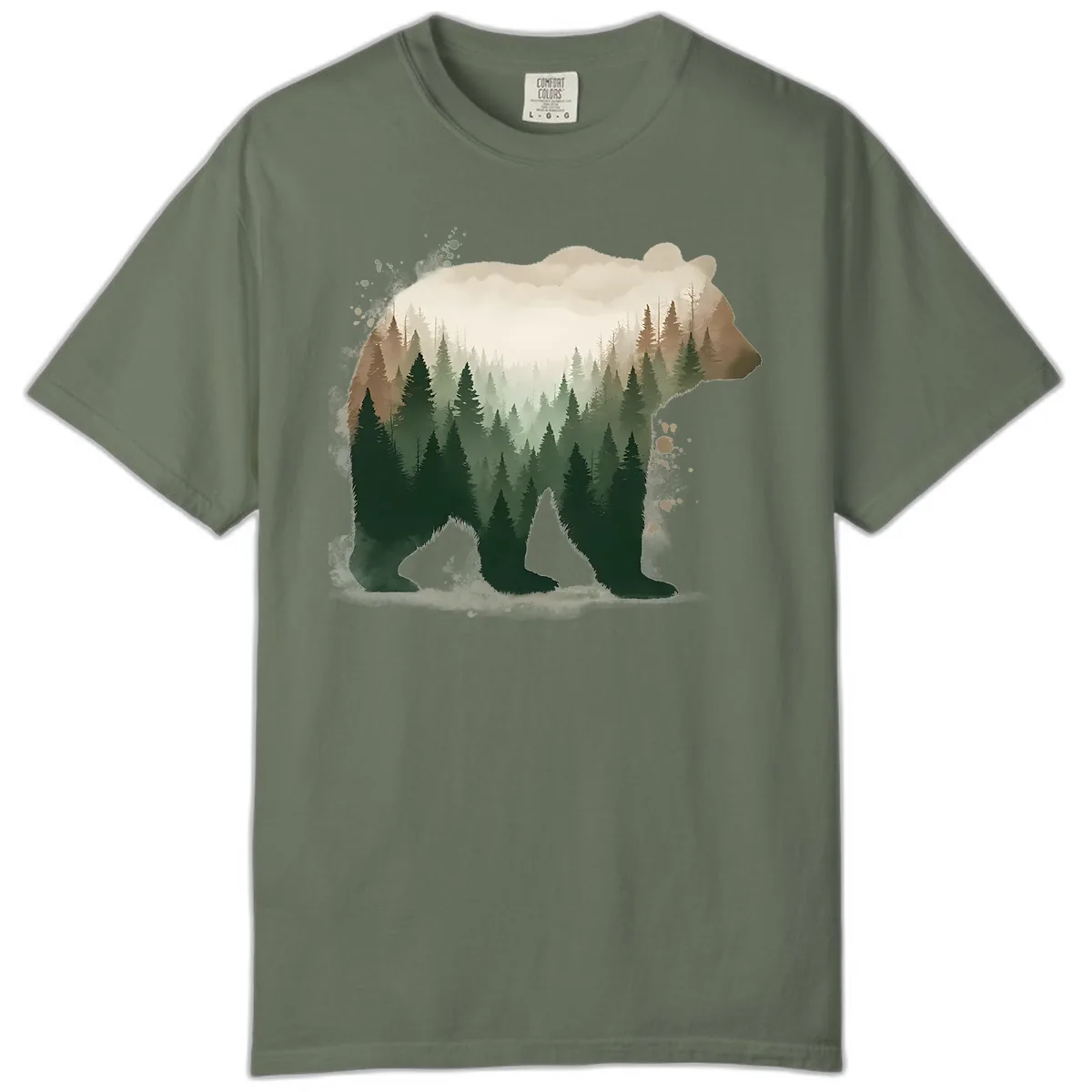 Bear Within The Forest Double Exposure Comfort Color in Moss
