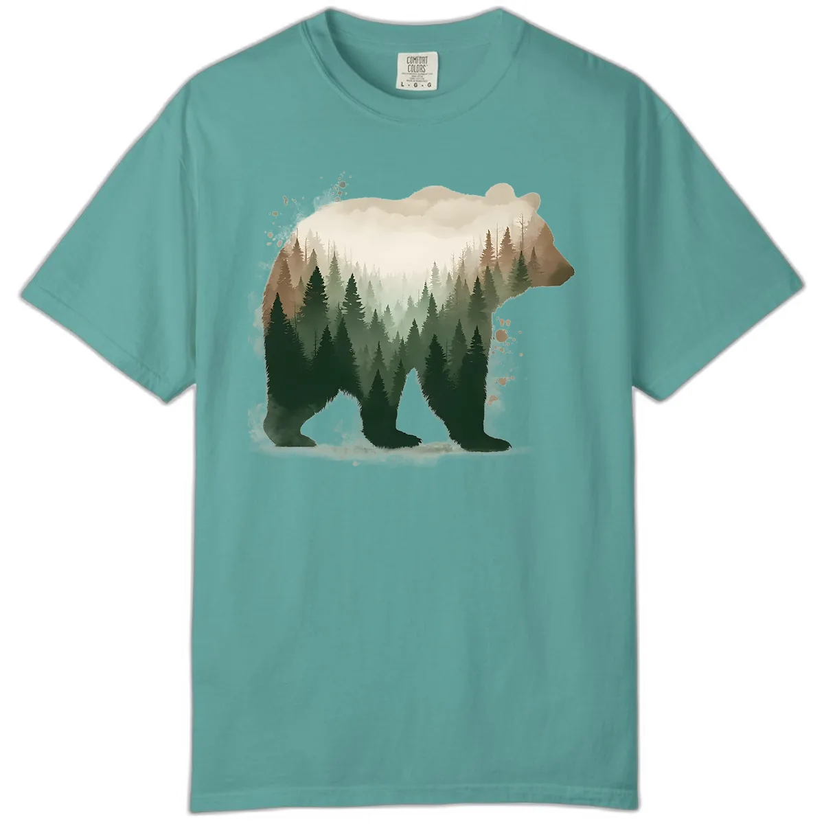 Bear Within The Forest Double Exposure Comfort Color in Seafoam