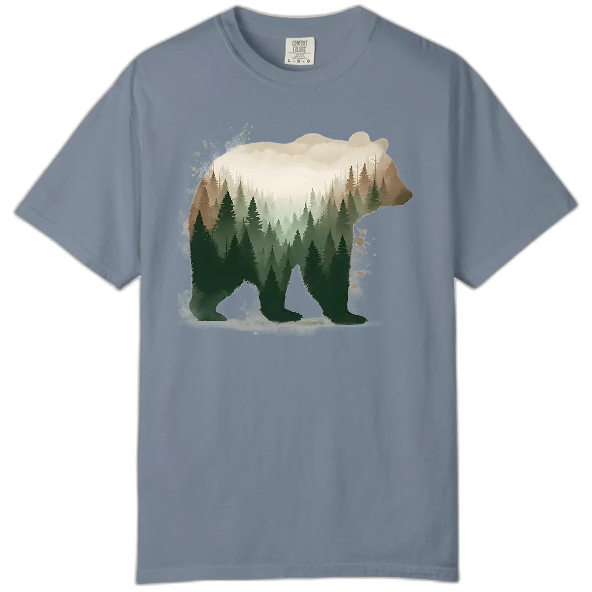 Bear Within The Forest Double Exposure Comfort Color in Blue Jean