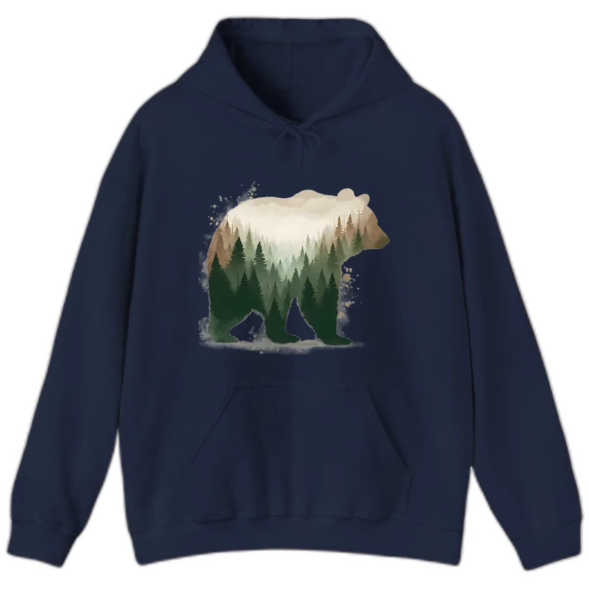 Bear Within The Forest Double Exposure Hoodie in Navy