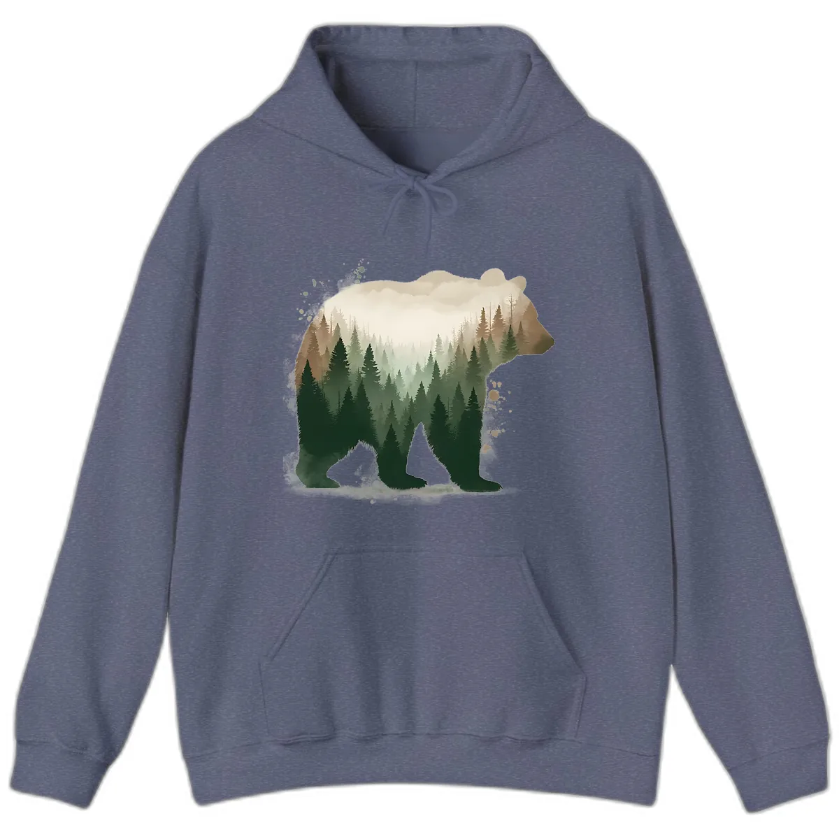 Bear Within The Forest Double Exposure Hoodie in Heather Navy
