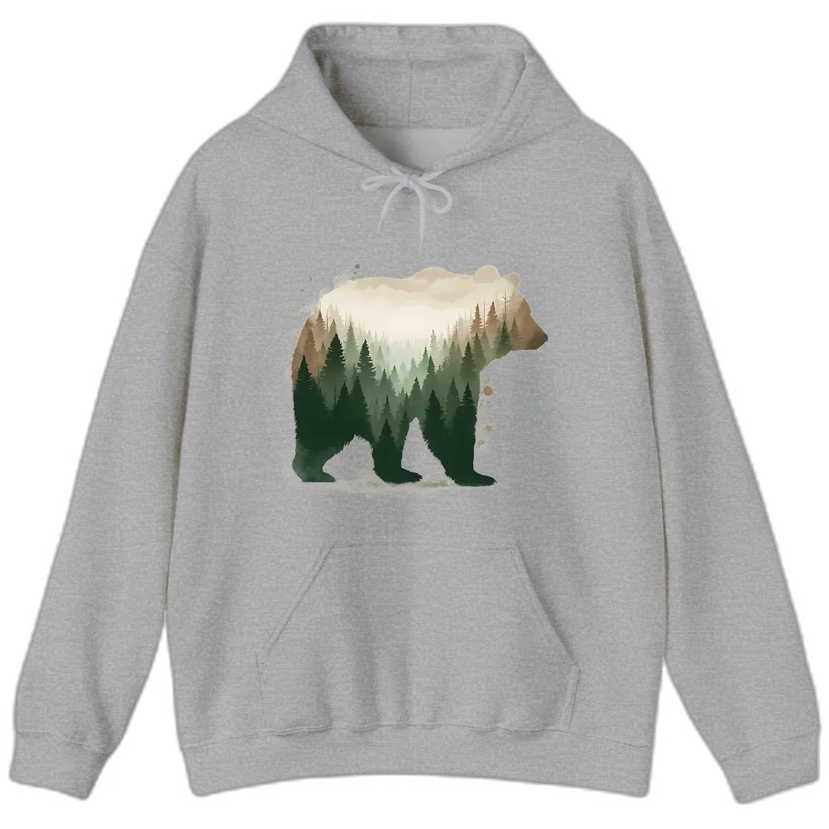 Bear Within The Forest Double Exposure Hoodie in Sport Grey