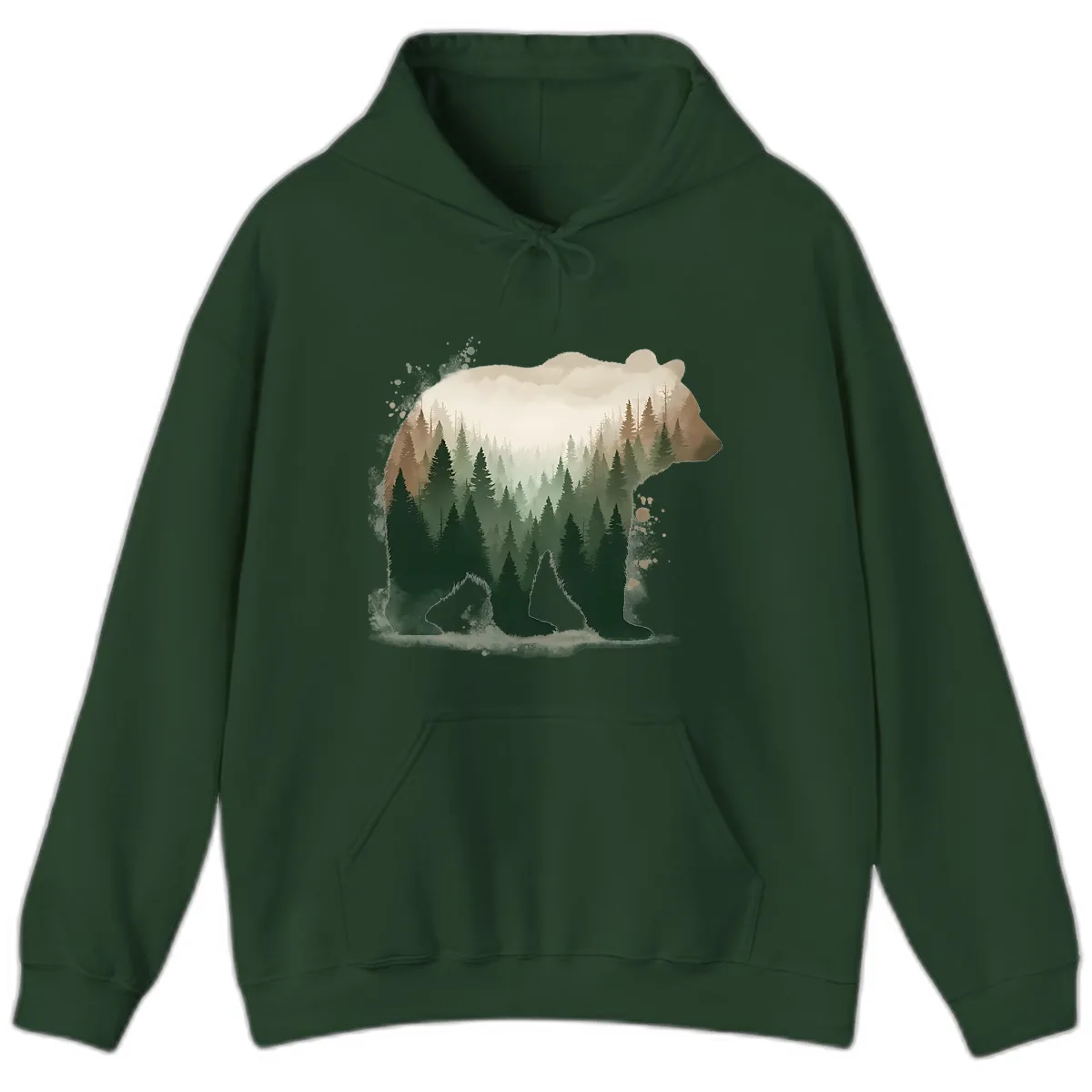 Bear Within The Forest Double Exposure Hoodie in Forest Green