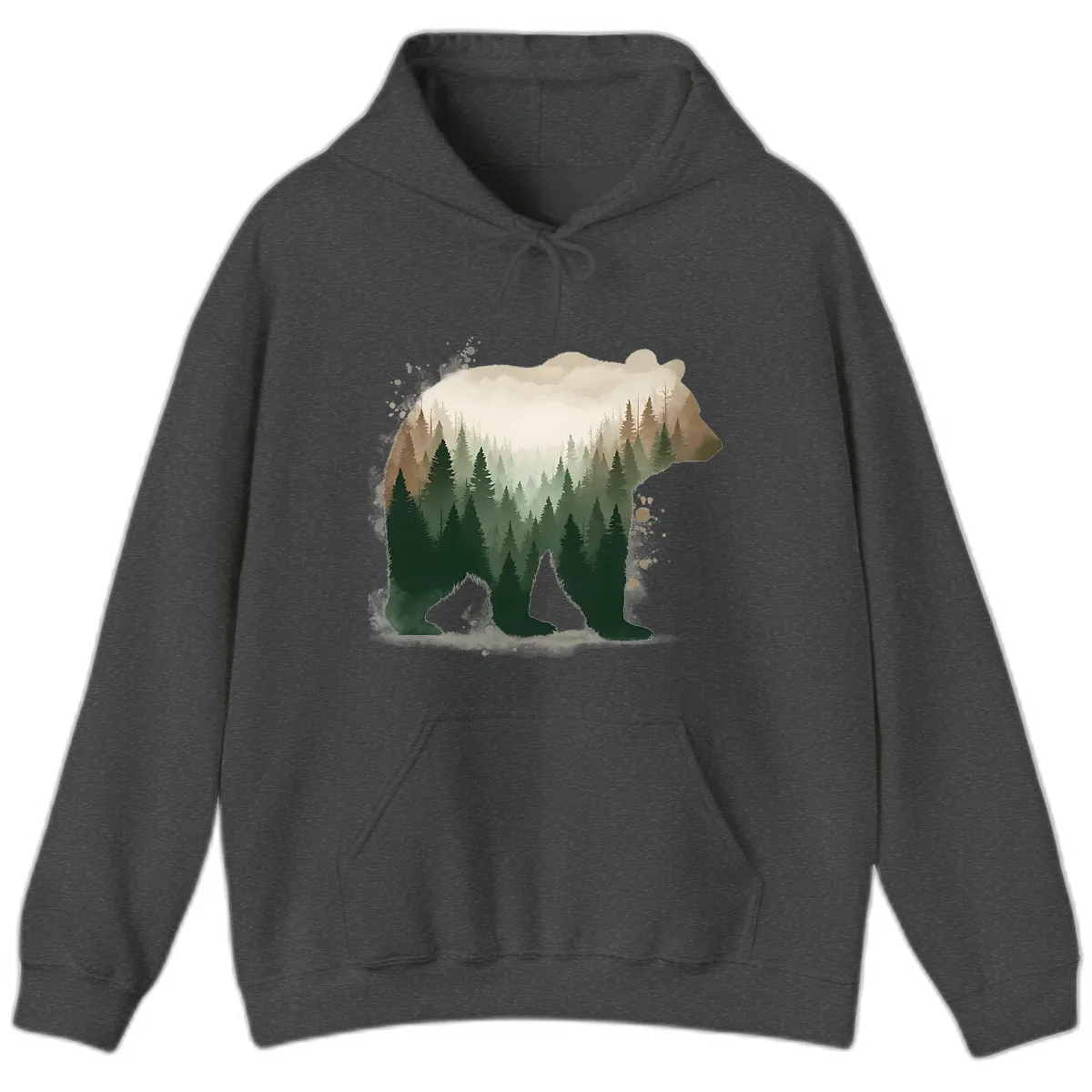 Bear Within The Forest Double Exposure Hoodie in Dark Heather