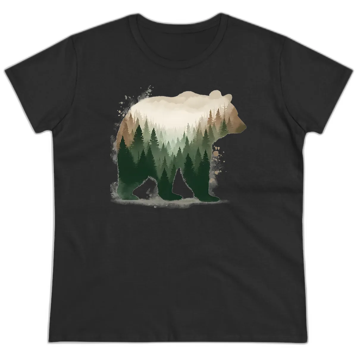 Bear Within The Forest Double Exposure Ladies Tee in Black