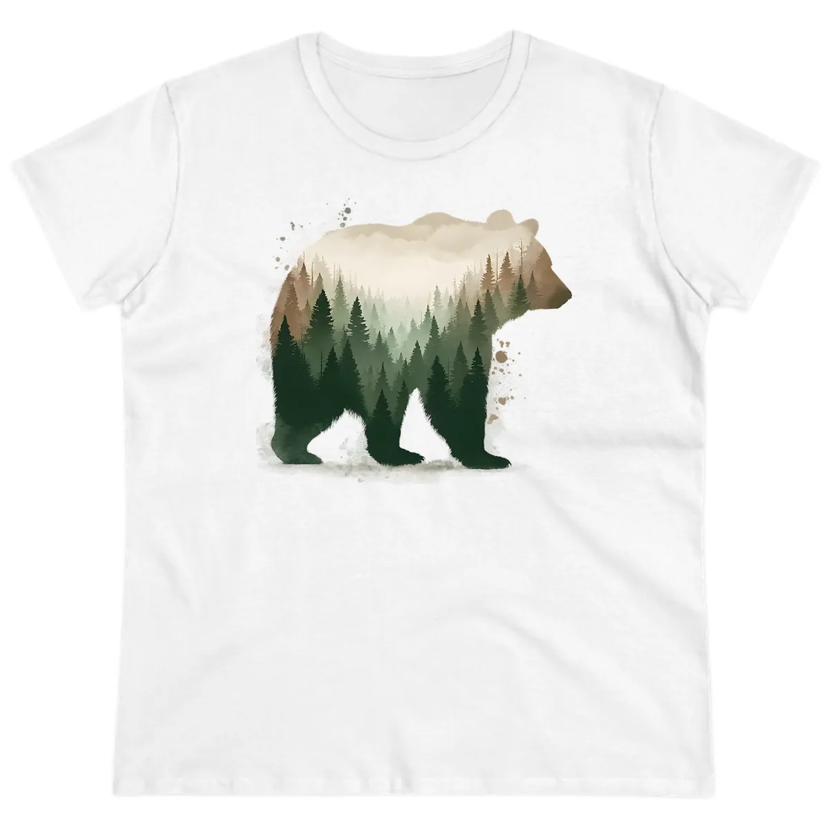 Bear Within The Forest Double Exposure Ladies Tee in White