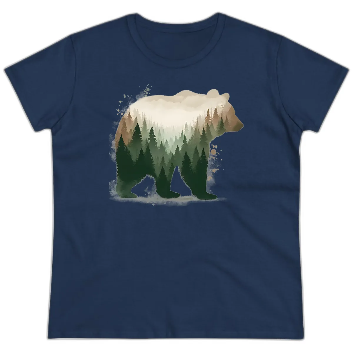 Bear Within The Forest Double Exposure Ladies Tee in Navy
