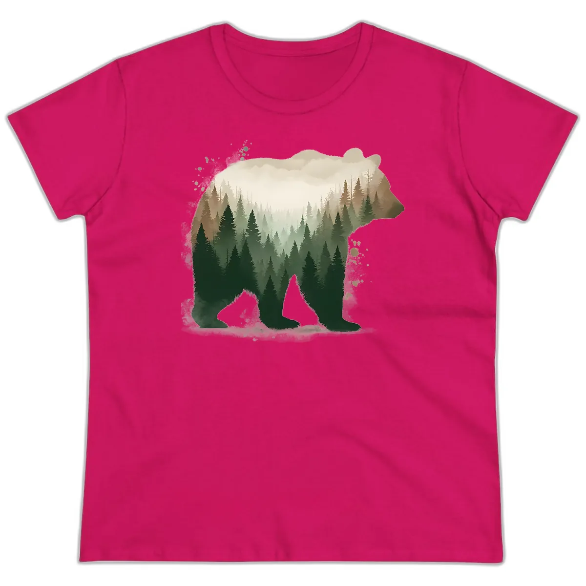 Bear Within The Forest Double Exposure Ladies Tee in Heliconia