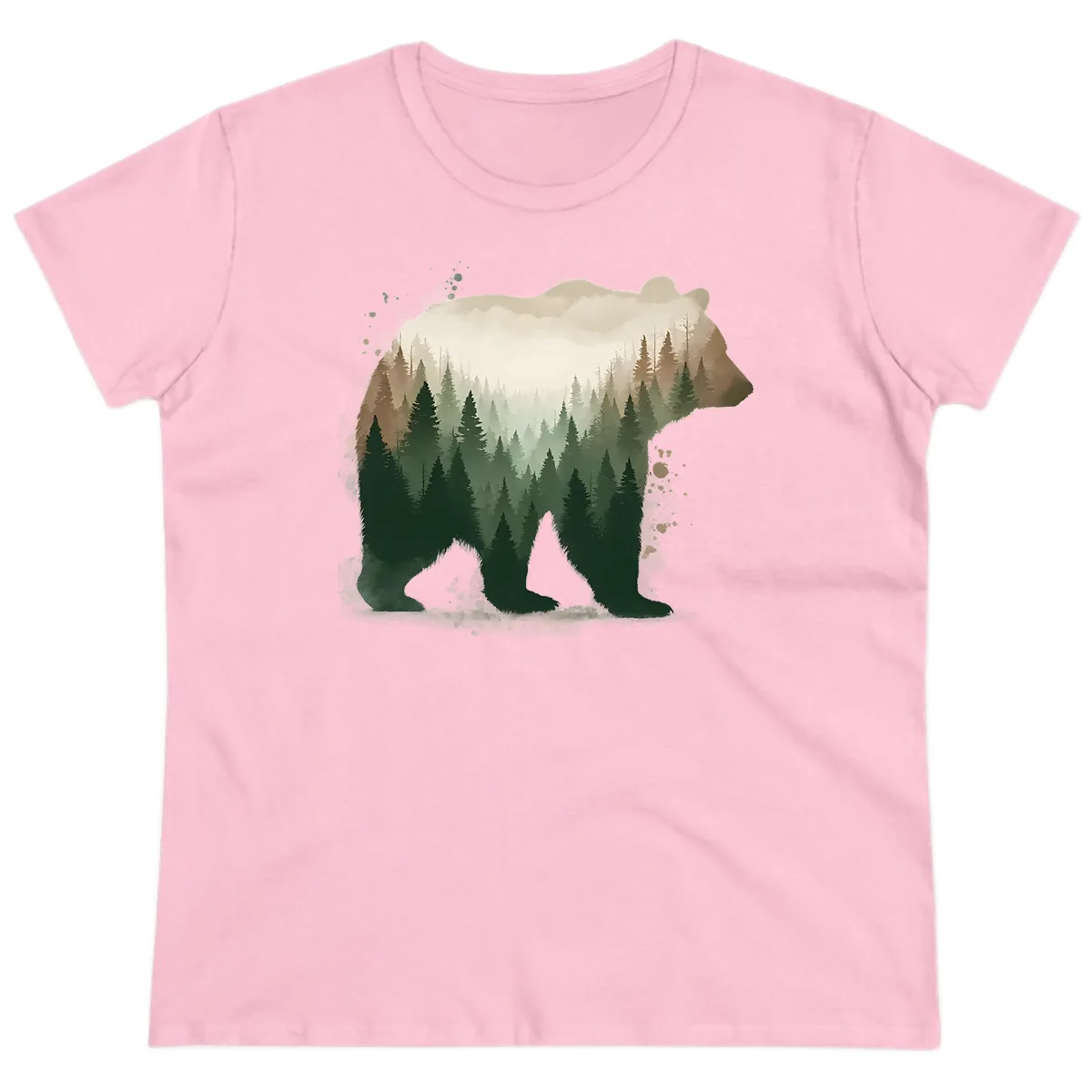 Bear Within The Forest Double Exposure Ladies Tee in Light Pink