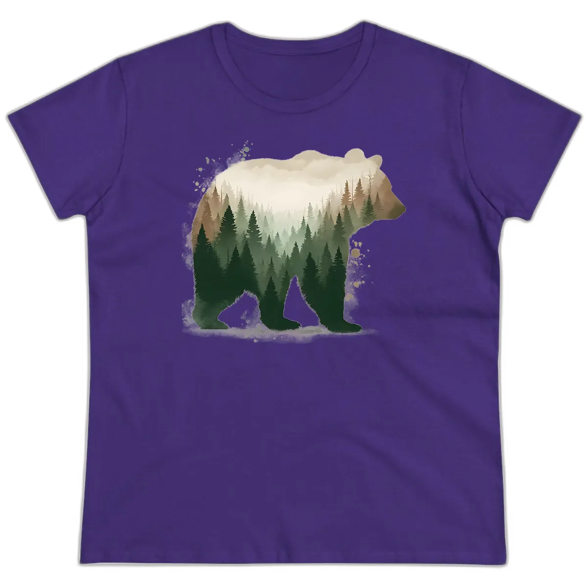 Bear Within The Forest Double Exposure Ladies Tee in Purple