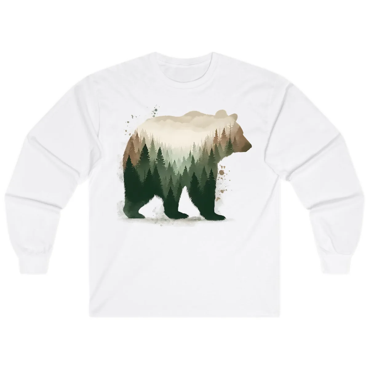 Bear Within The Forest Double Exposure Long Sleeve in White