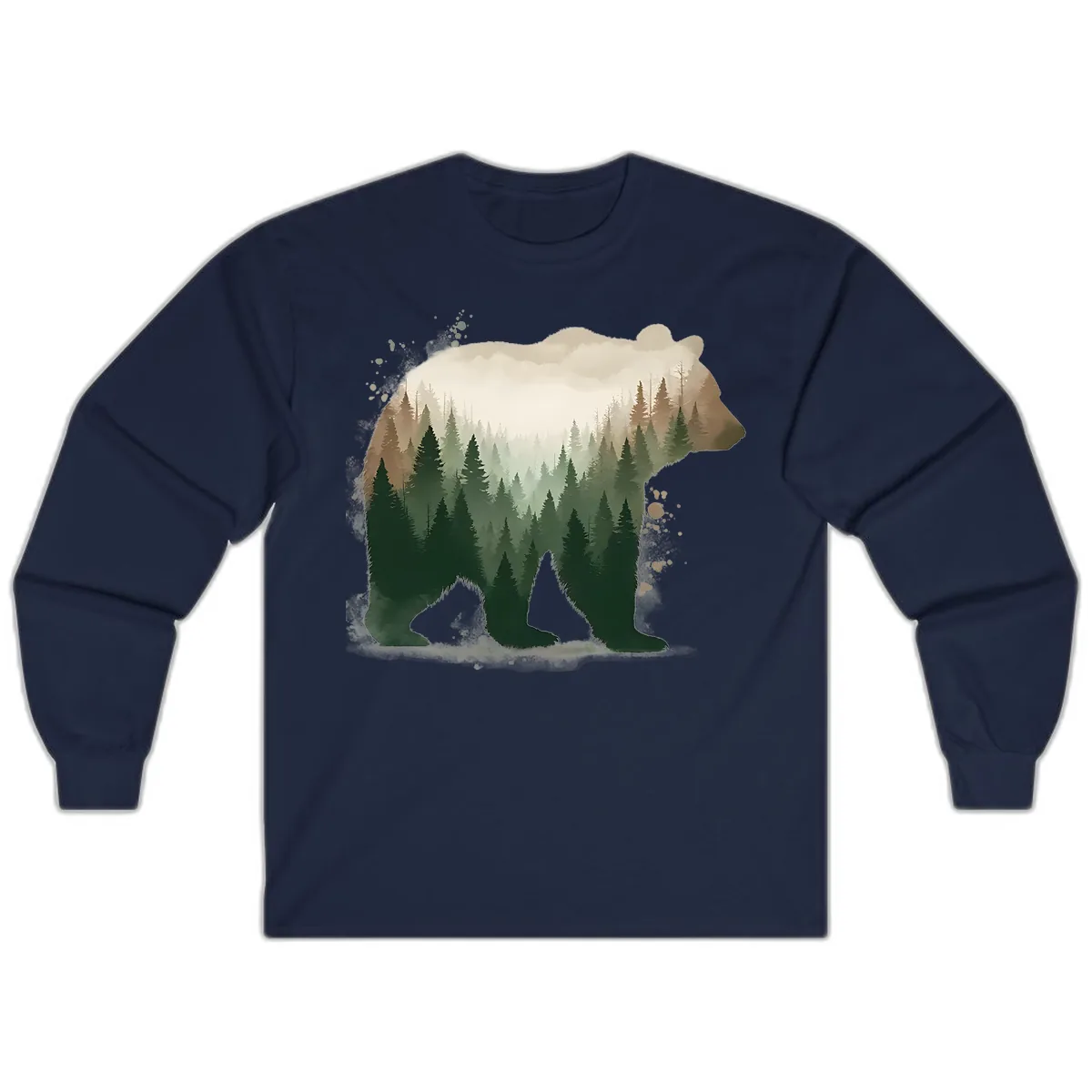 Bear Within The Forest Double Exposure Long Sleeve in Navy
