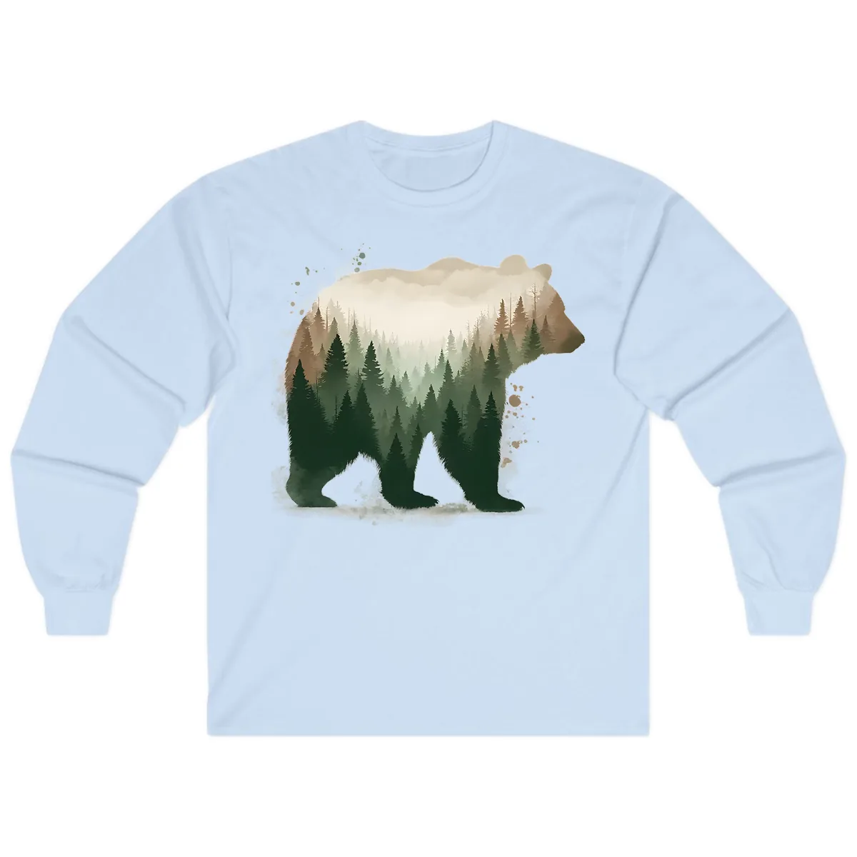 Bear Within The Forest Double Exposure Long Sleeve in Light Blue