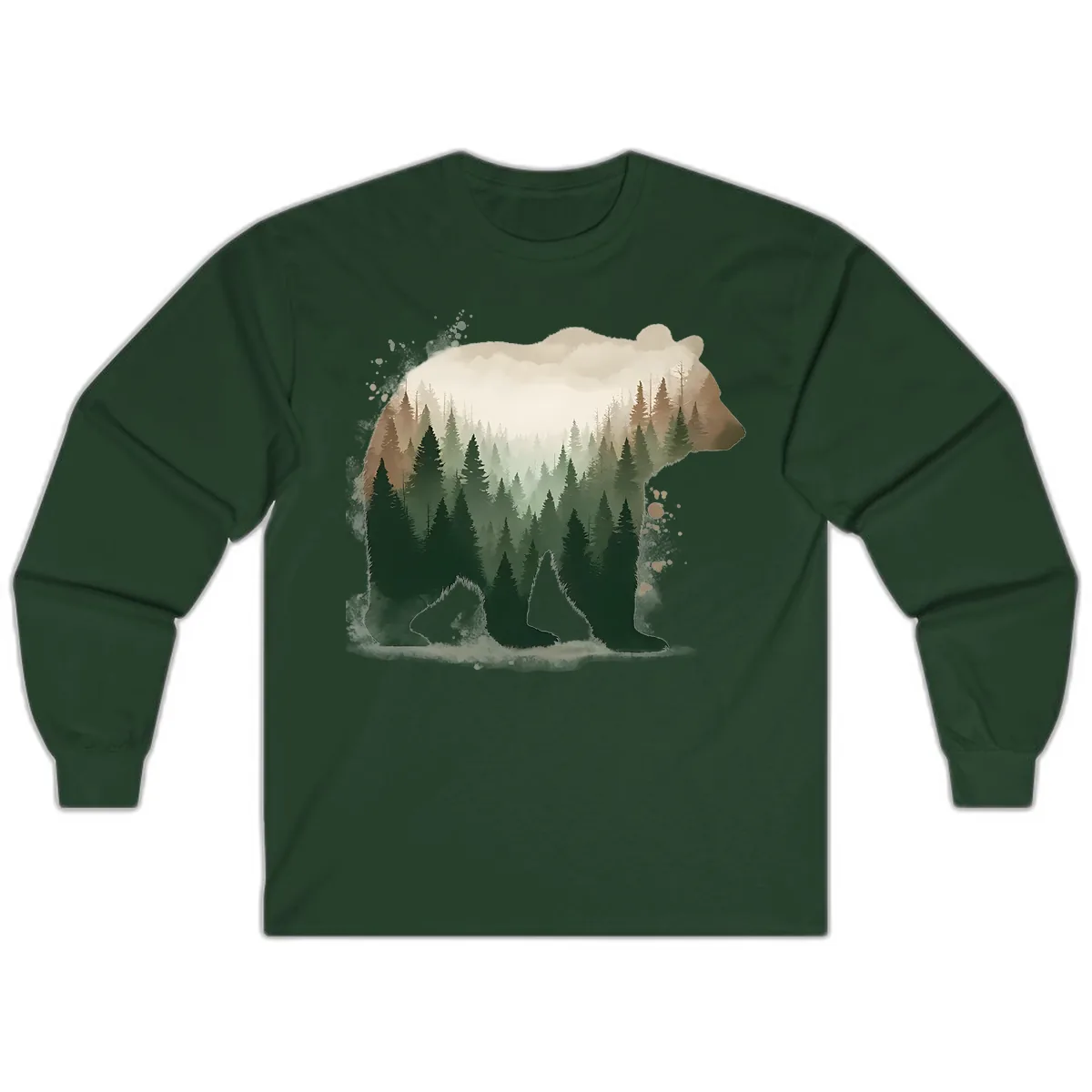Bear Within The Forest Double Exposure Long Sleeve in Forest Green