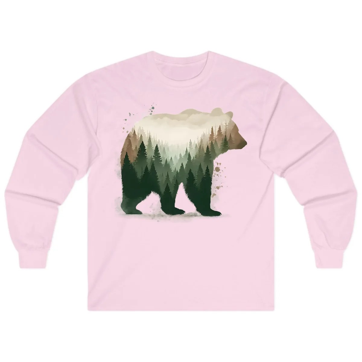 Bear Within The Forest Double Exposure Long Sleeve in Light Pink