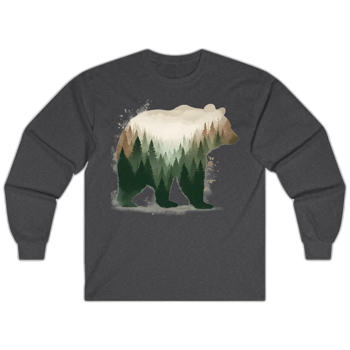 Bear Within The Forest Double Exposure Long Sleeve in Dark Heather