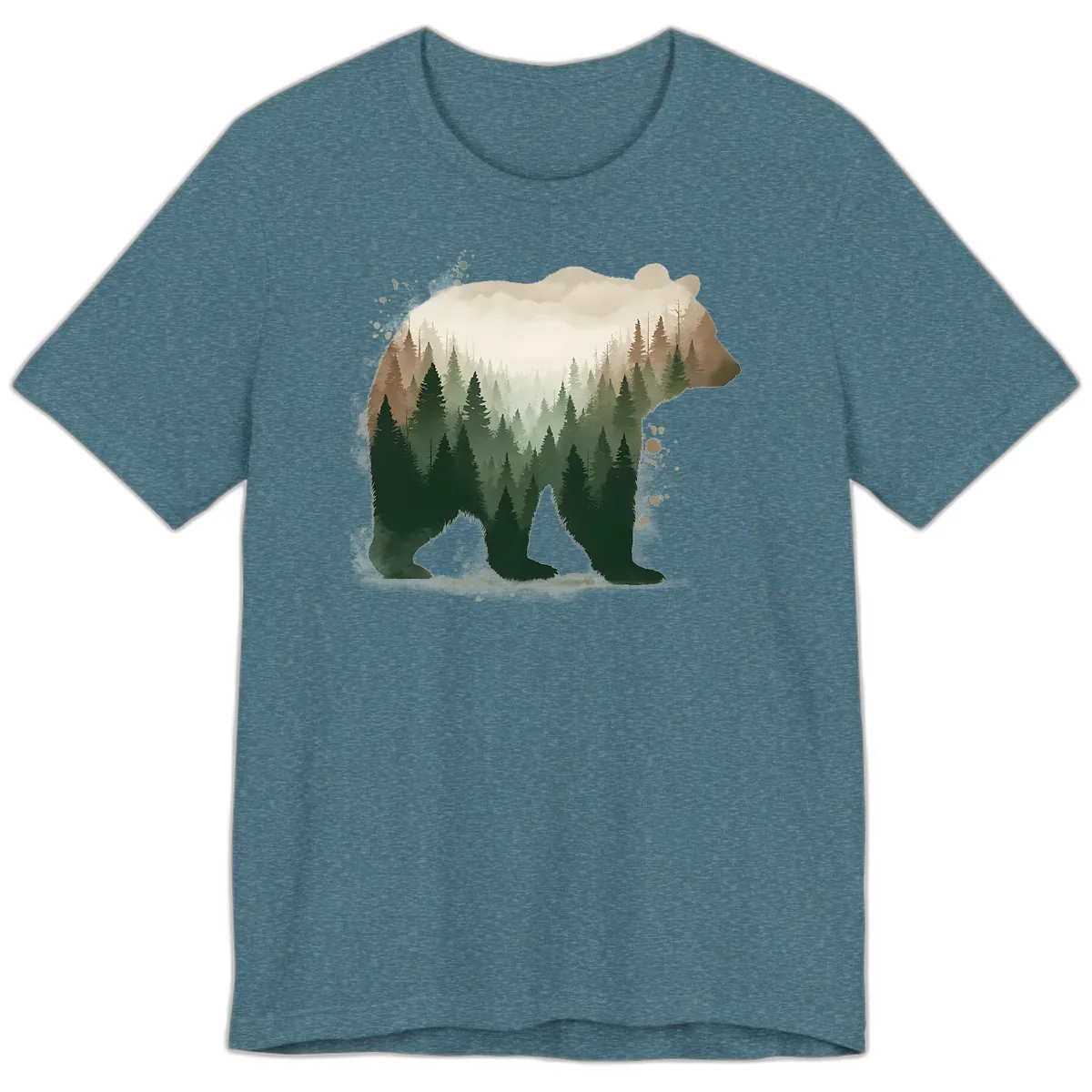 Bear Within The Forest Double Exposure Premium T-Shirt in Heather Deep Teal