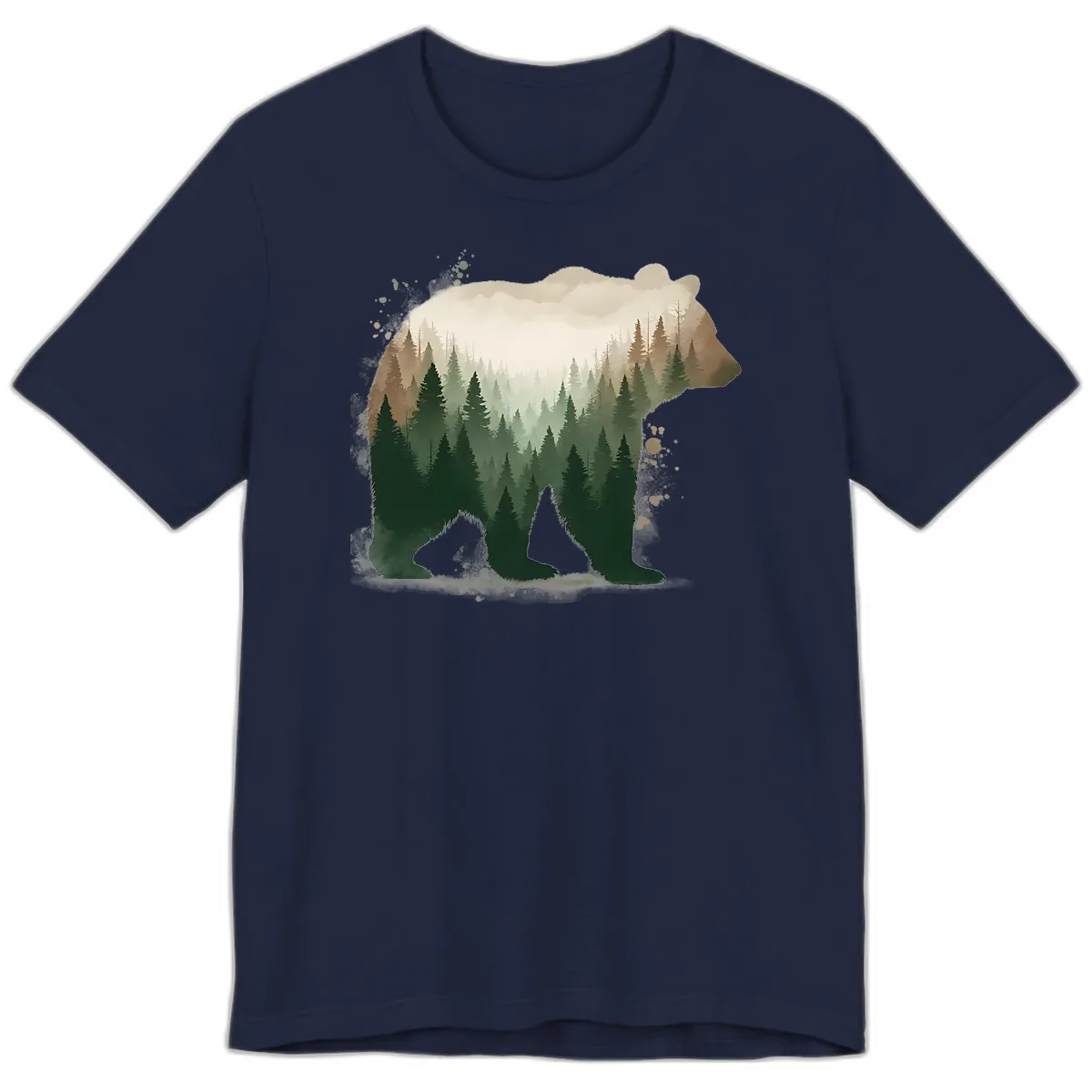 Bear Within The Forest Double Exposure Premium T-Shirt in Navy
