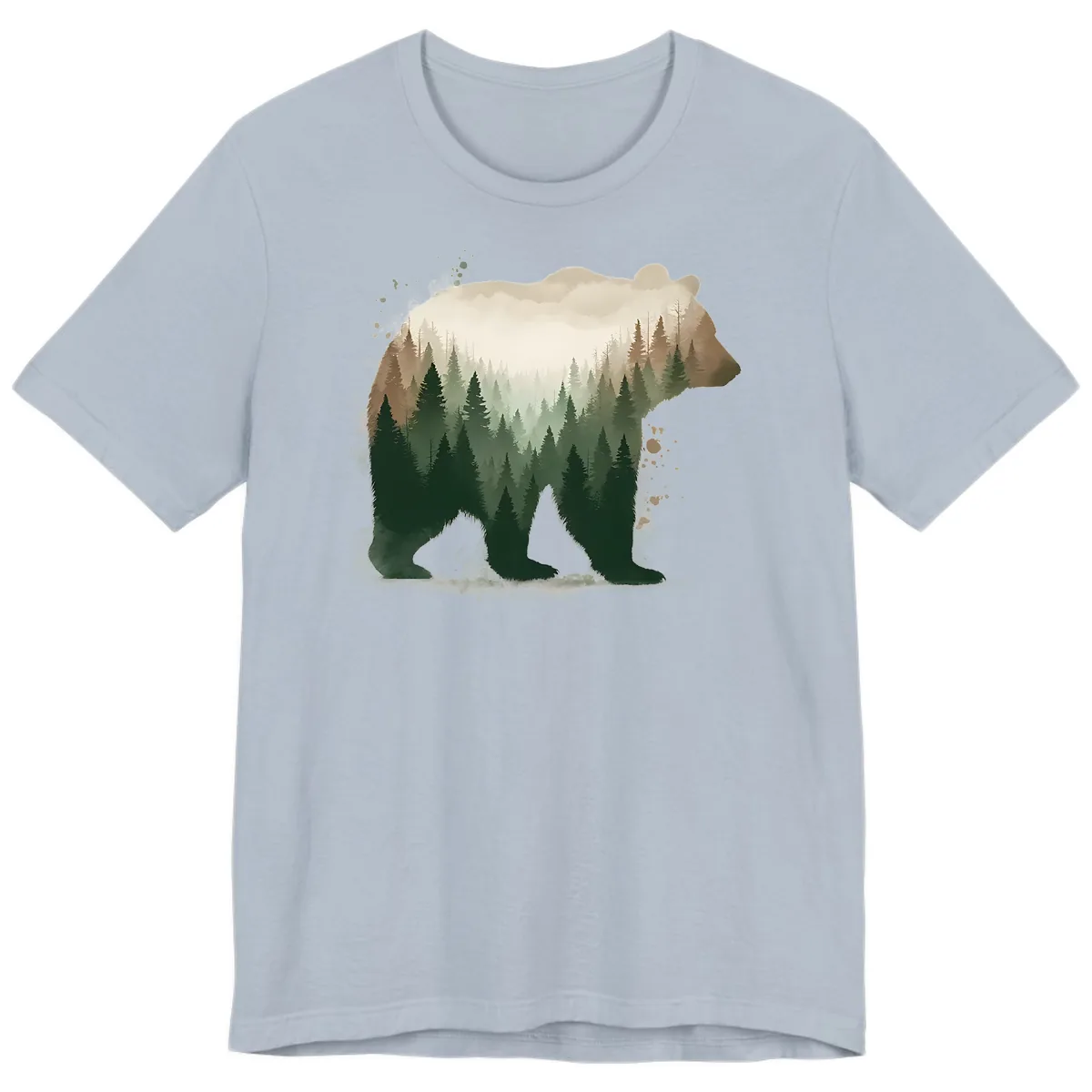 Bear Within The Forest Double Exposure Premium T-Shirt in Light Blue