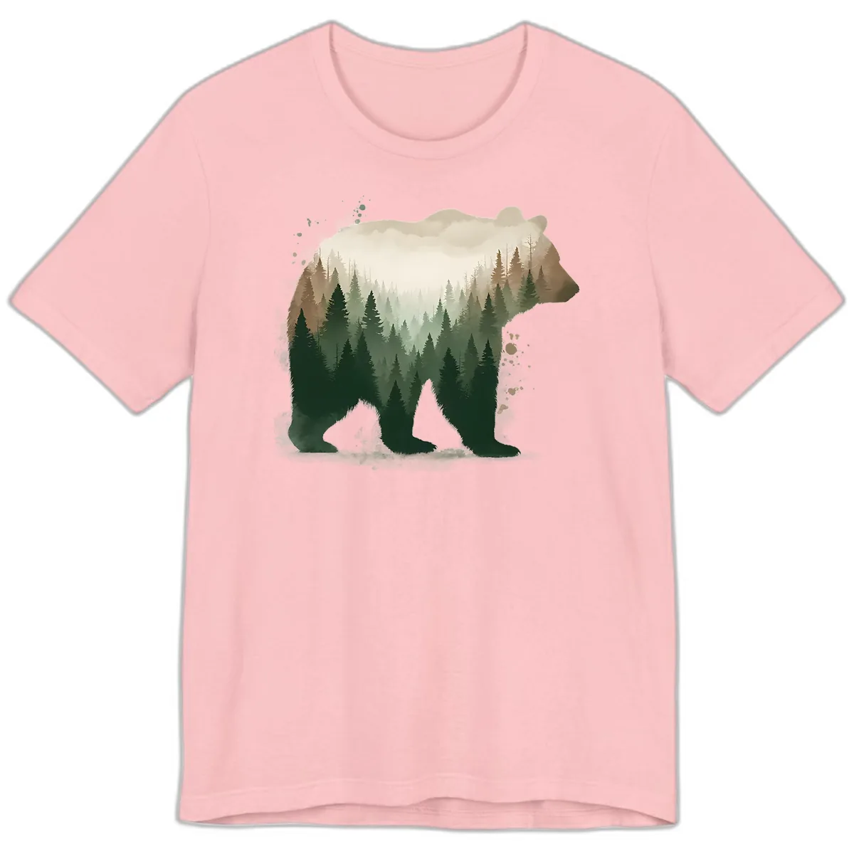 Bear Within The Forest Double Exposure Premium T-Shirt in Pink