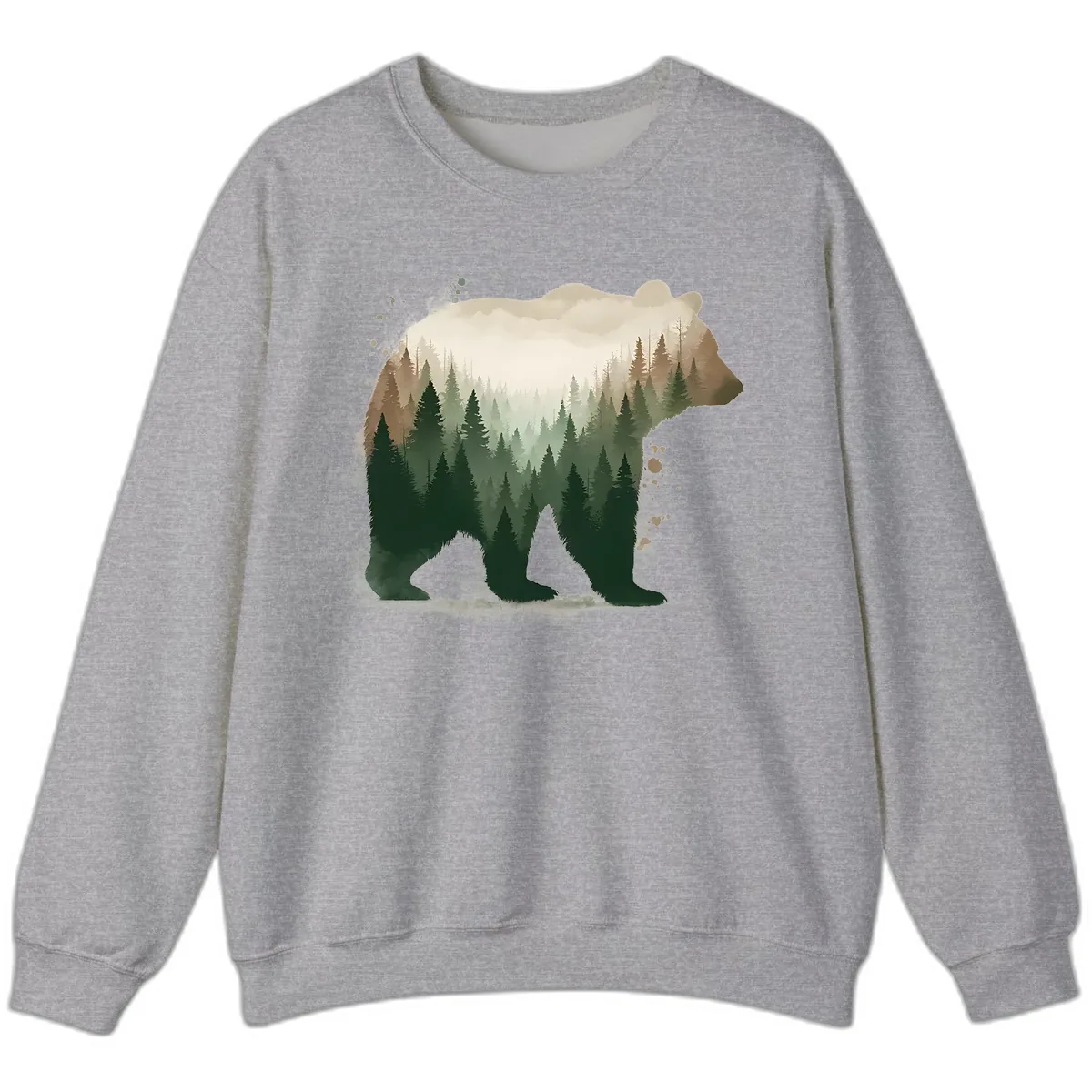 Bear Within The Forest Double Exposure Sweatshirt in Sport Grey