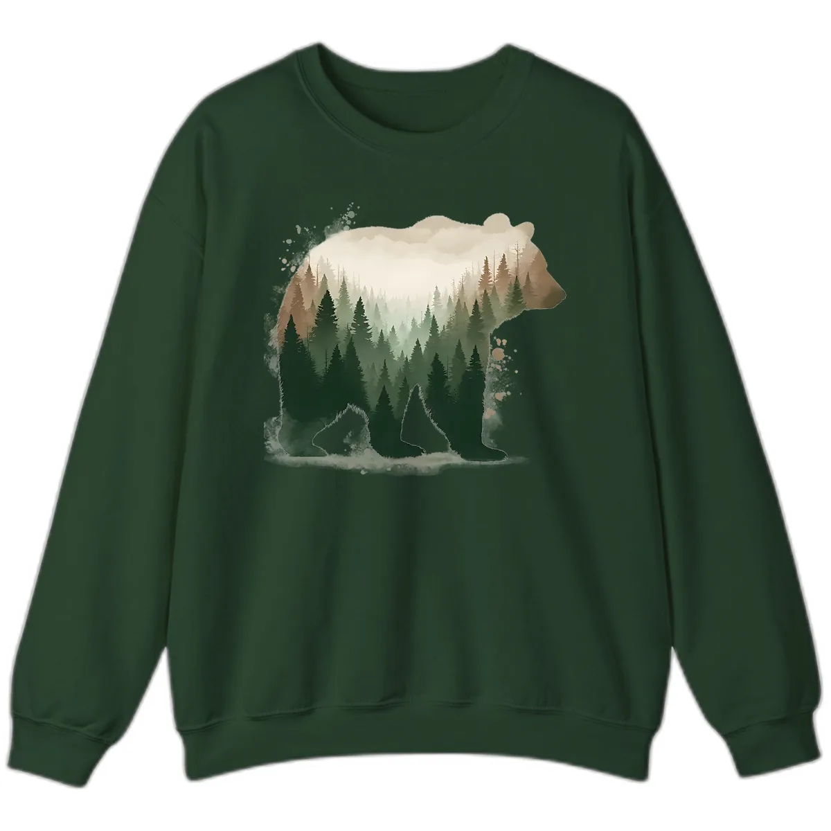 Bear Within The Forest Double Exposure Sweatshirt in Forest Green
