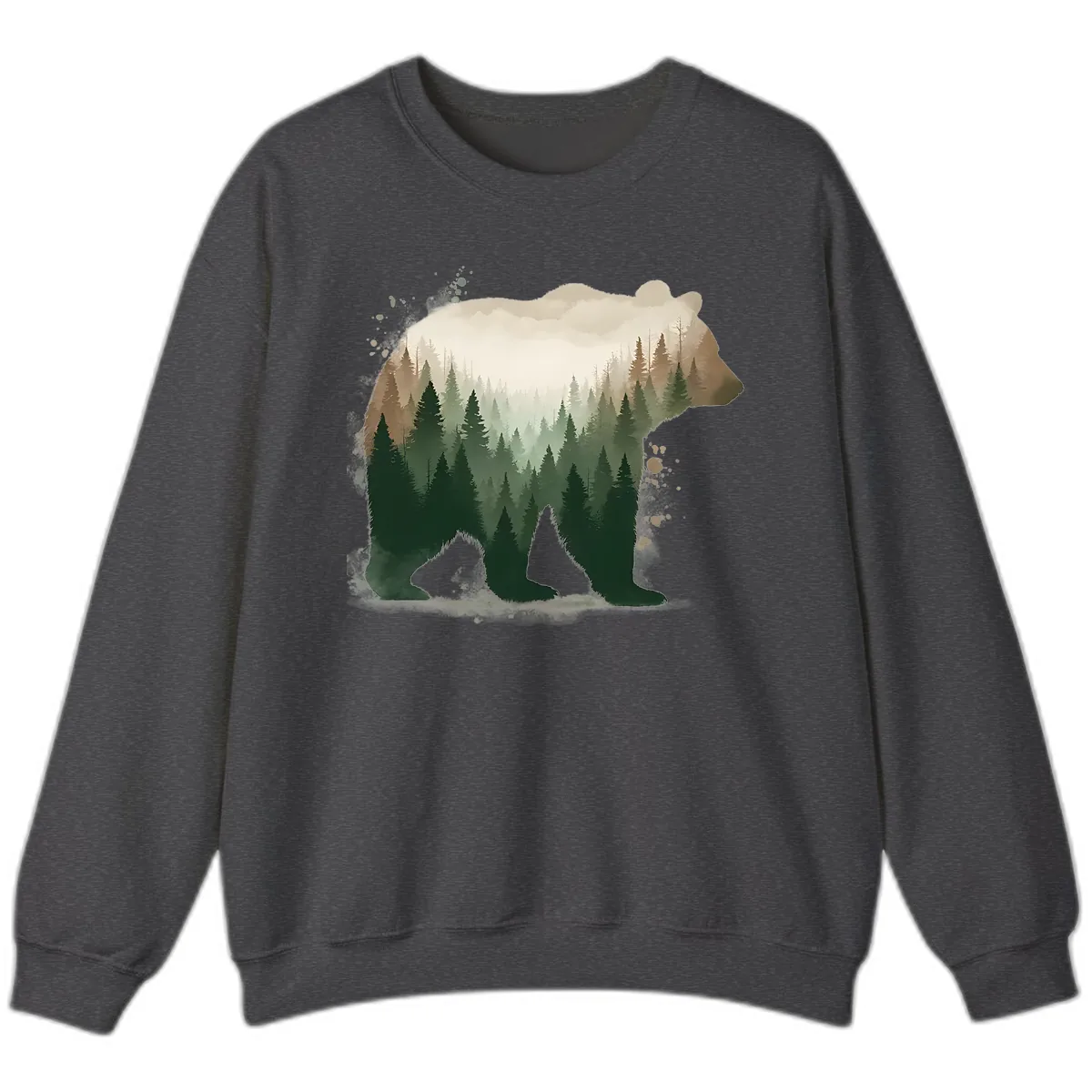 Bear Within The Forest Double Exposure Sweatshirt in Dark Heather