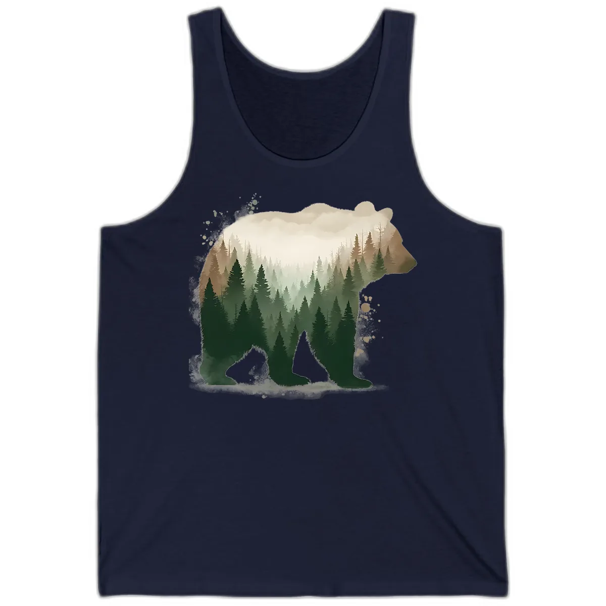 Bear Within The Forest Double Exposure Tank in Navy