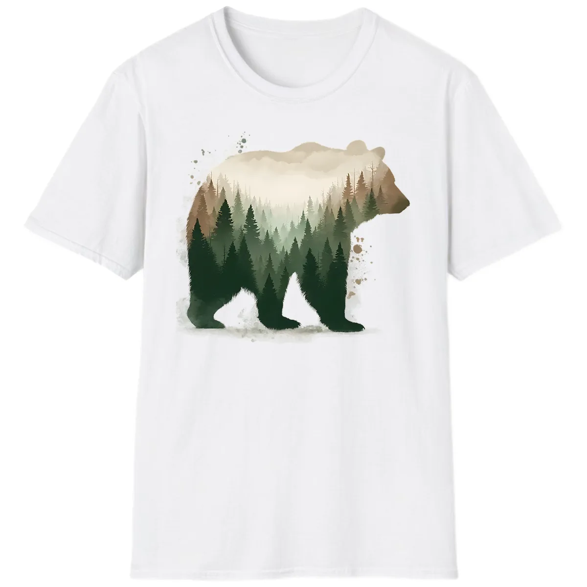 Bear Within The Forest Double Exposure T-Shirt in White