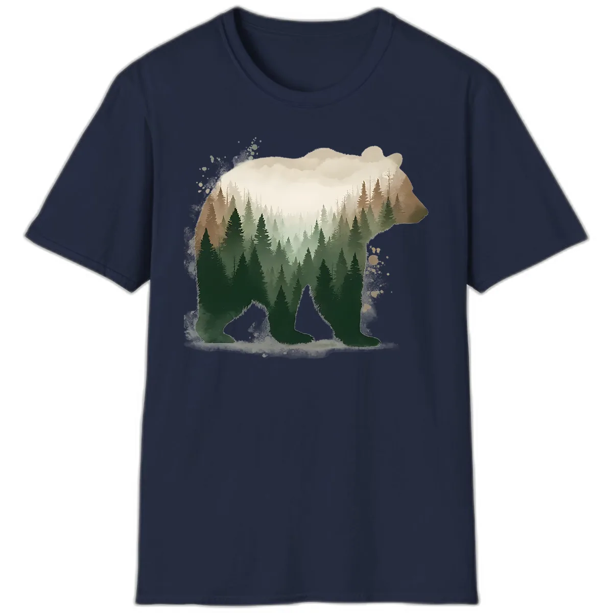 Bear Within The Forest Double Exposure T-Shirt in Navy